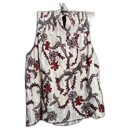 Joie Sleeveless Embroidered Top M Cream Boho Floral Cotton Button Back Blouse - Picture 2 of 8